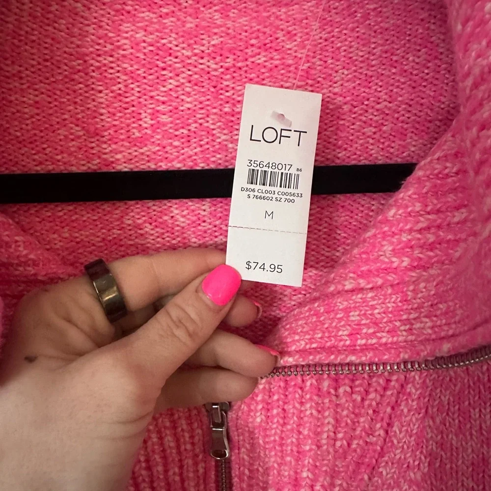 LOFT Pink Half-Zip Knit Sweater | Size Medium | NWT - Picture 3 of 3
